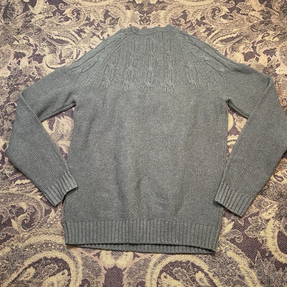 Wallin & Bros Sweater Mens Medium Green Crewneck 100% Lambswool Cable Knit New - Picture 10 of 10
